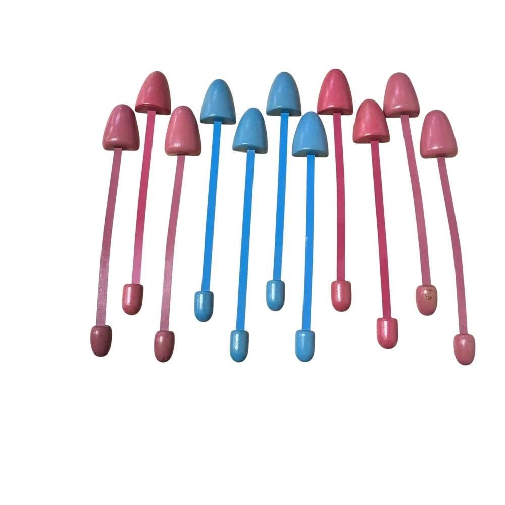 Vintage Lot of 11 Painted Wood Shoe Trees Shapers Pink Blue Mid Century Retro